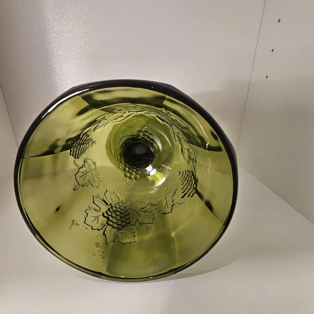 Vintage Indiana Glass Harvest Grape Compote – Avocado Green Pedestal Candy Dish